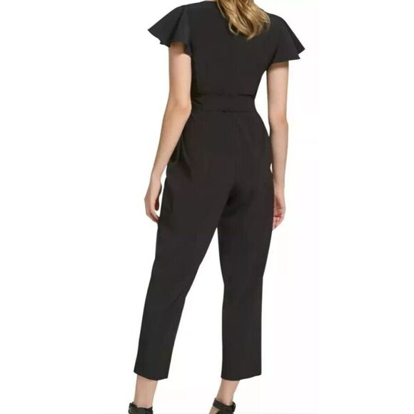 Calvin Klein CD4E1Q89 Women's Sz 4 Black Flutter Sleeve Belted Jumpsuit - Picture 9 of 10